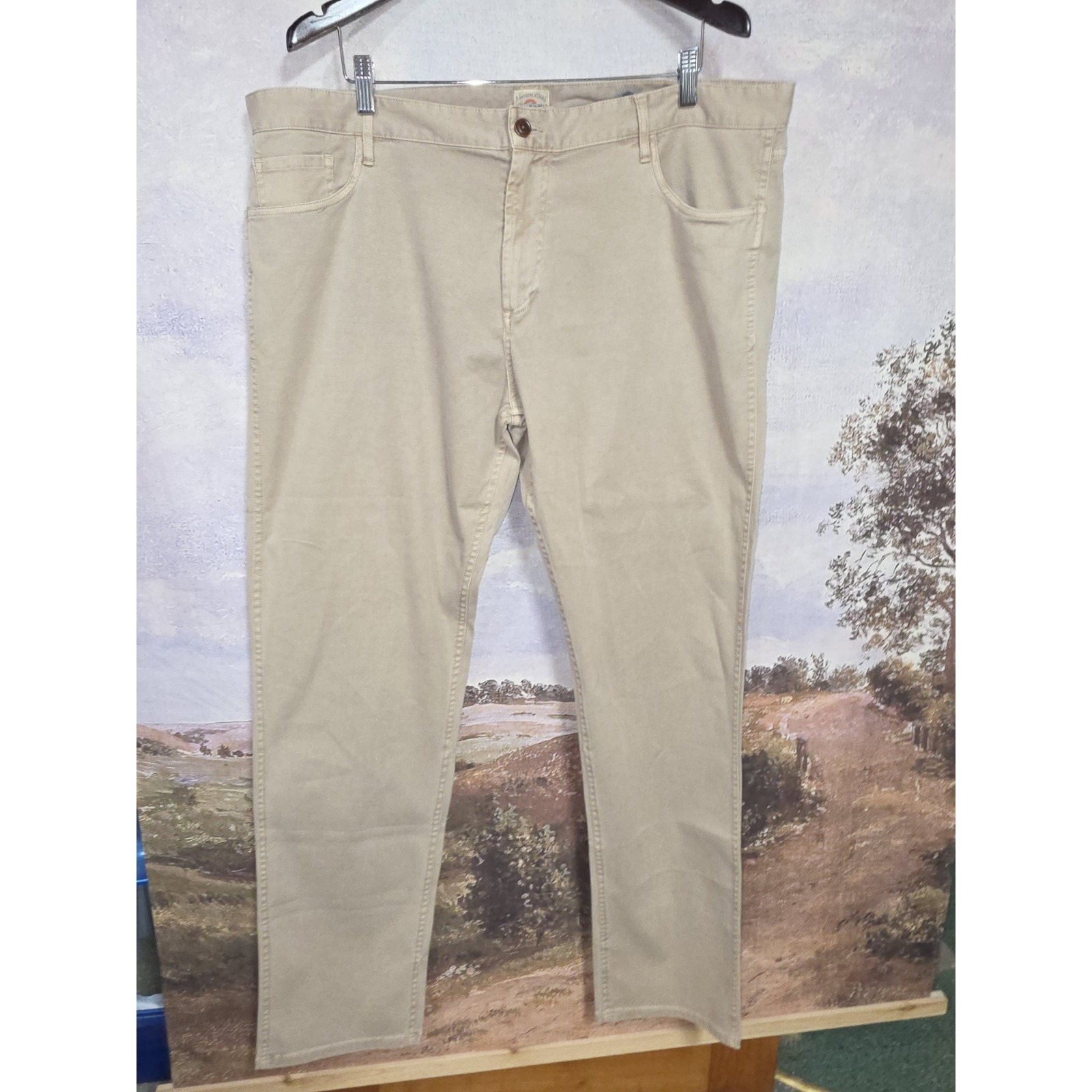 Faherty Mens 42 X 32 Stretch Terry 5-Pocket Pant Jeans Desert Khaki Tan Preppy